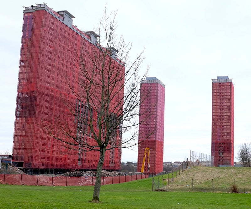 Glasgow’s Red Road ghost towers, prepped for demolition.