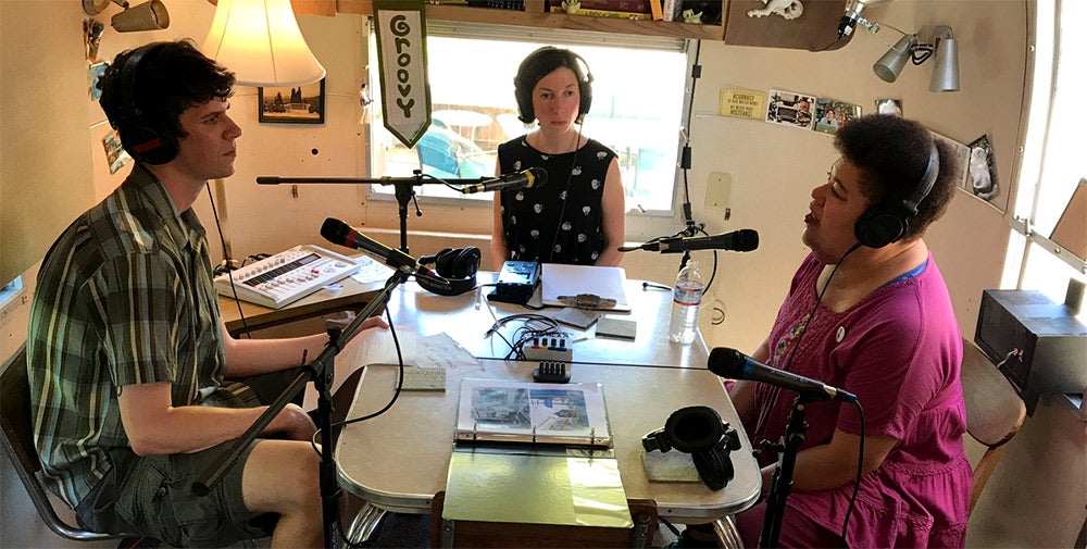 Historic preservation student Tim Wood interviews Patricia Ford, former Albina resident, as part of the Vanport oral history project.  Photo courtesy Professor of Practice Andrew DeVigal.