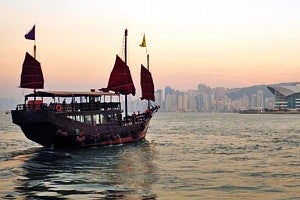 Hong Kong skyline and boat