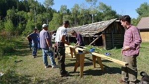 Sawing wood at Pacific Northwest Field School