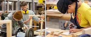 students at work in Millrace Woodshop