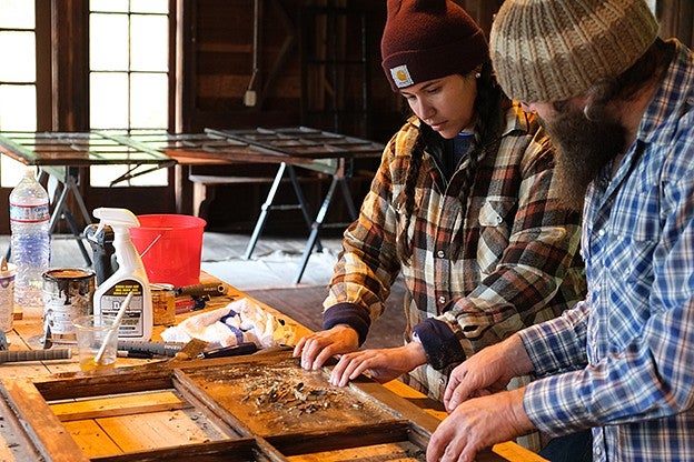 Window repair with historic preservation students.