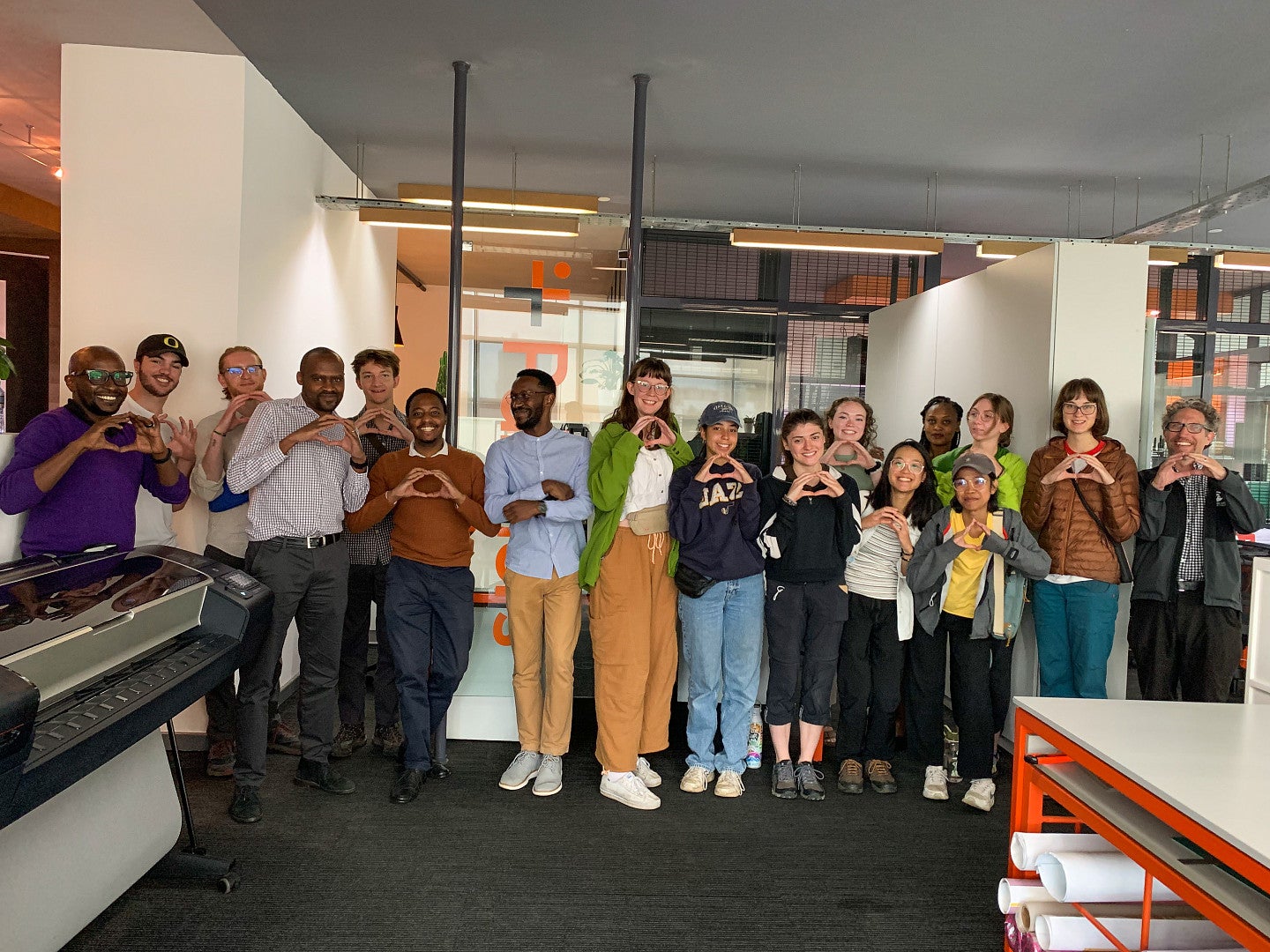 Photo of UO students at the architecture firm, Boogertman + Partners, on invitation from UO alumni and Boogertman + Partners Director, Andrew Kusewa.