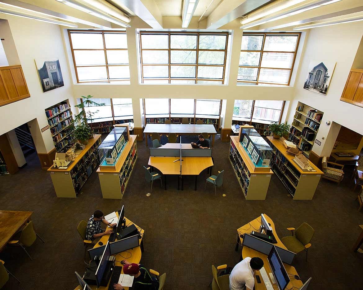 looking down from balcony into Design Library