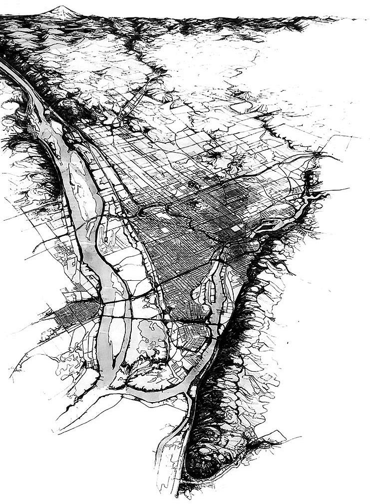 Aerial drawing of Portland