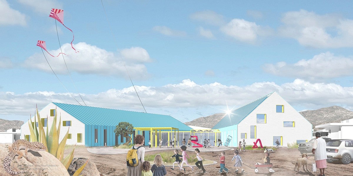 Architecture rendering of exterior of elementary school