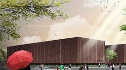 Architectural rendering of the exterior of a library