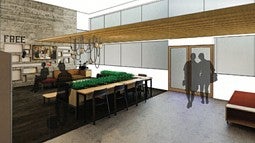 Interior architectural rendering for a basic needs hub