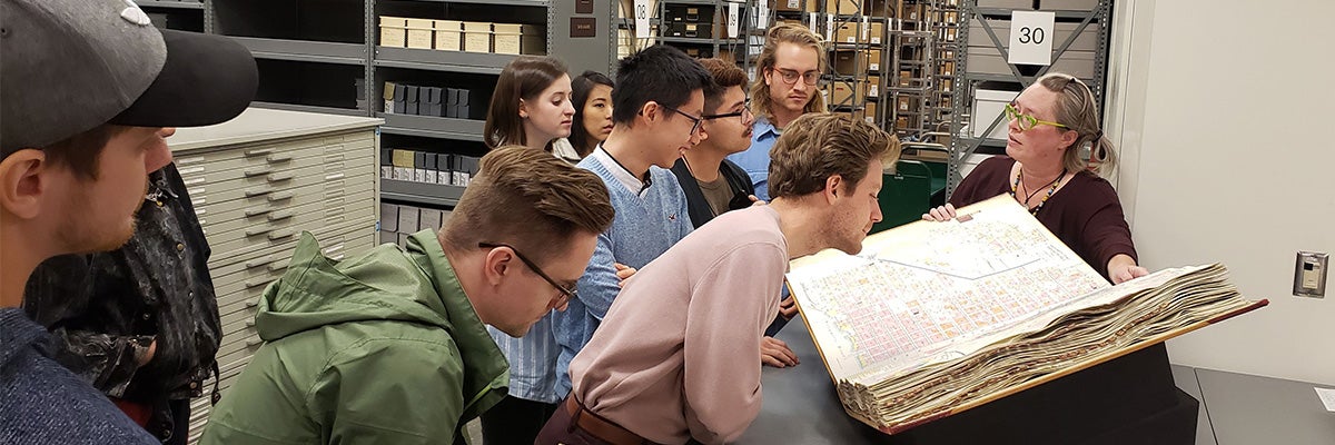Photo of architecture students at the City of Portland Archives