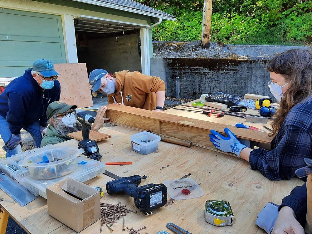 students working with wood