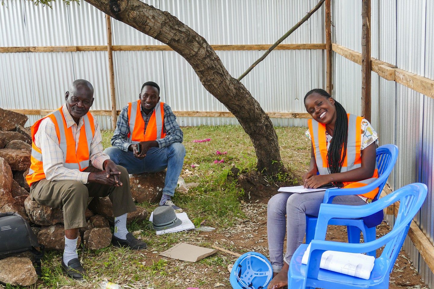 Photo of SHED employees meeting with the construction contractor