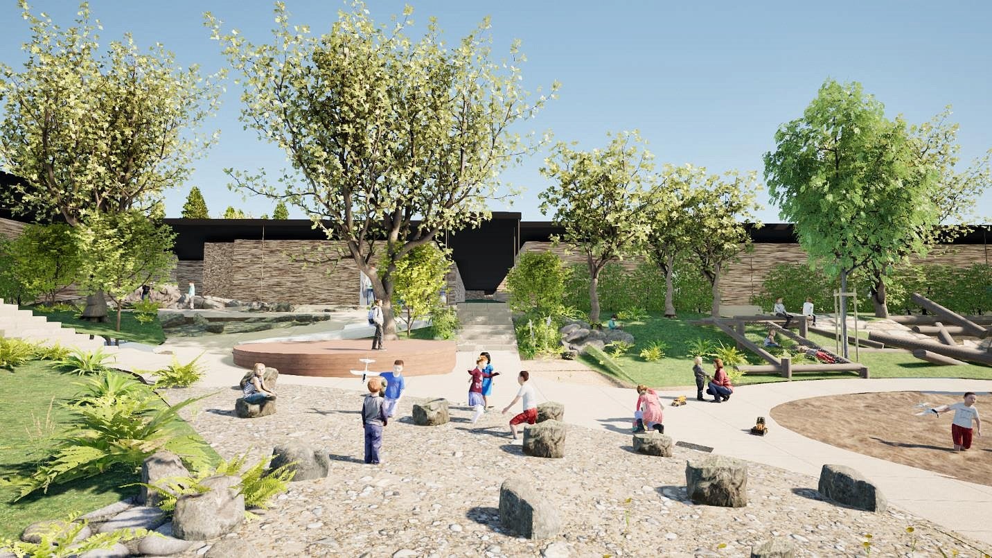 The Village School project rendering for the proposed green infrastructure elements. 