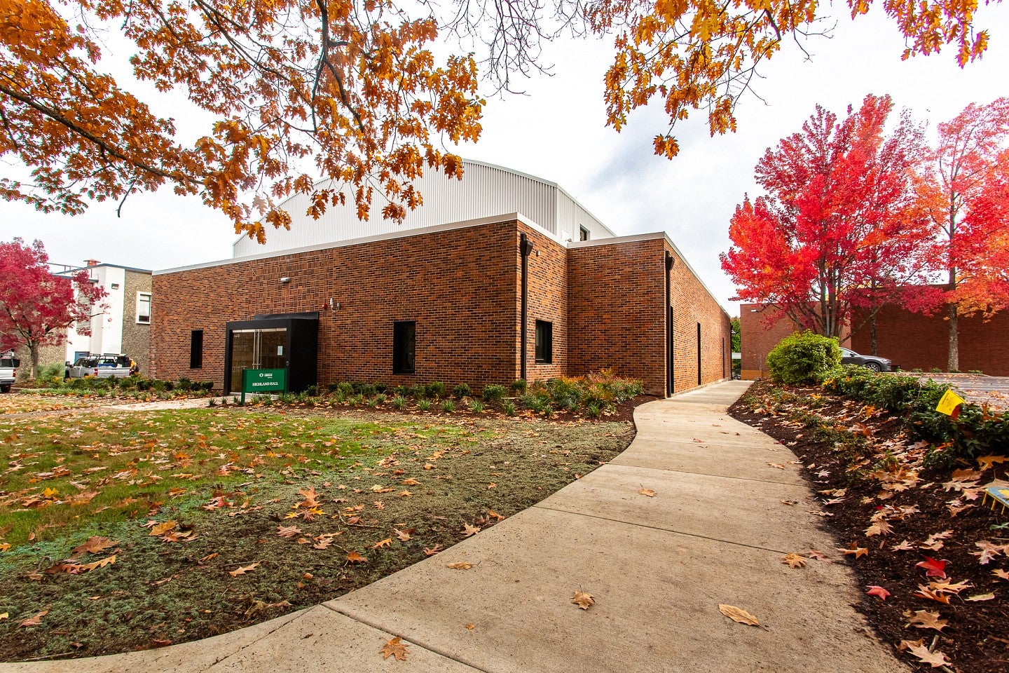 Exterior shot of Highland Hall. 