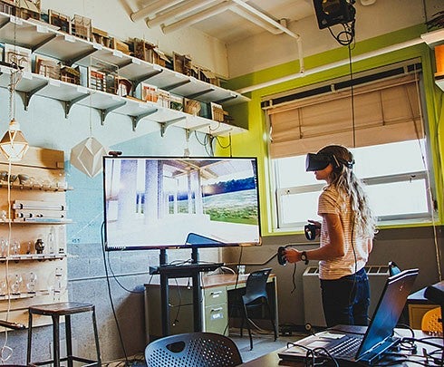 person using virtual reality goggles