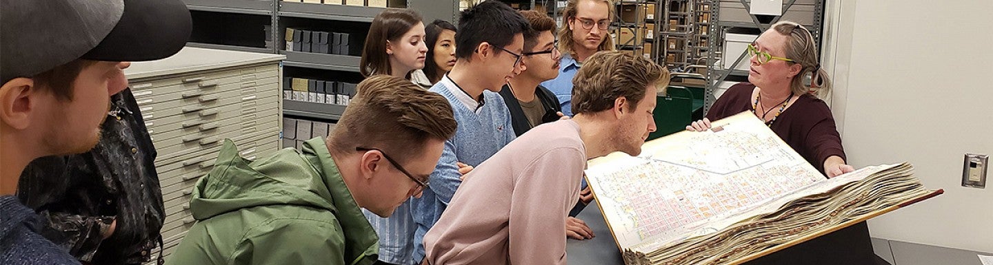 Photo of architecture students at the City of Portland Archives