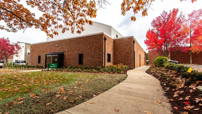 Exterior shot of Highland Hall. 