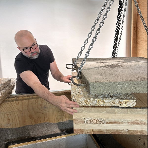 Mark Fretz works with mycelium and other materials for sound proofing. 