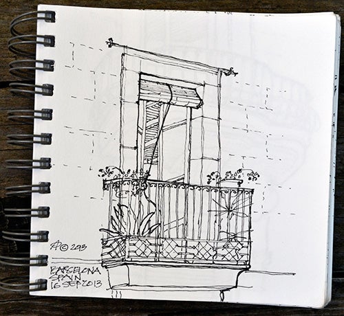 Sketch of a balcony in Barcelona.