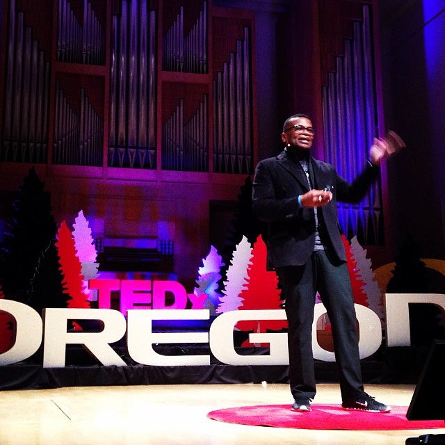 Smith during his TedX talk at UO.
